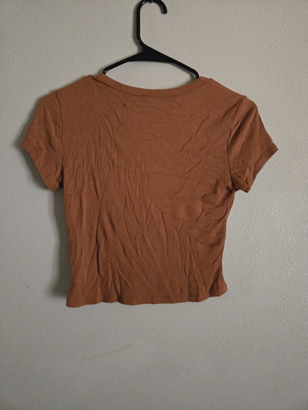 Crop Short Sleeve Ribbed Tee in Rust - Picture 2 of 4